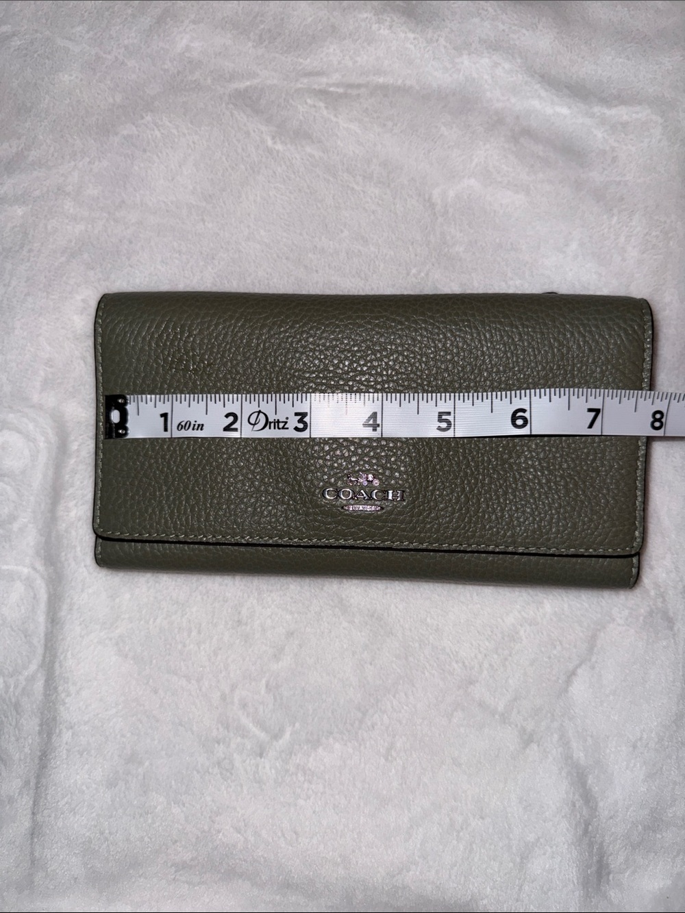 Coach Olive Green Pebbled Leather Fold Wallet with Silver Logo - Picture 2 of 9